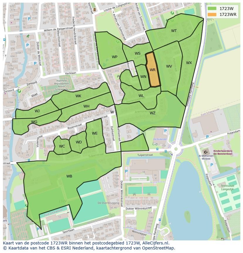 Afbeelding van het postcodegebied 1723 WR op de kaart.