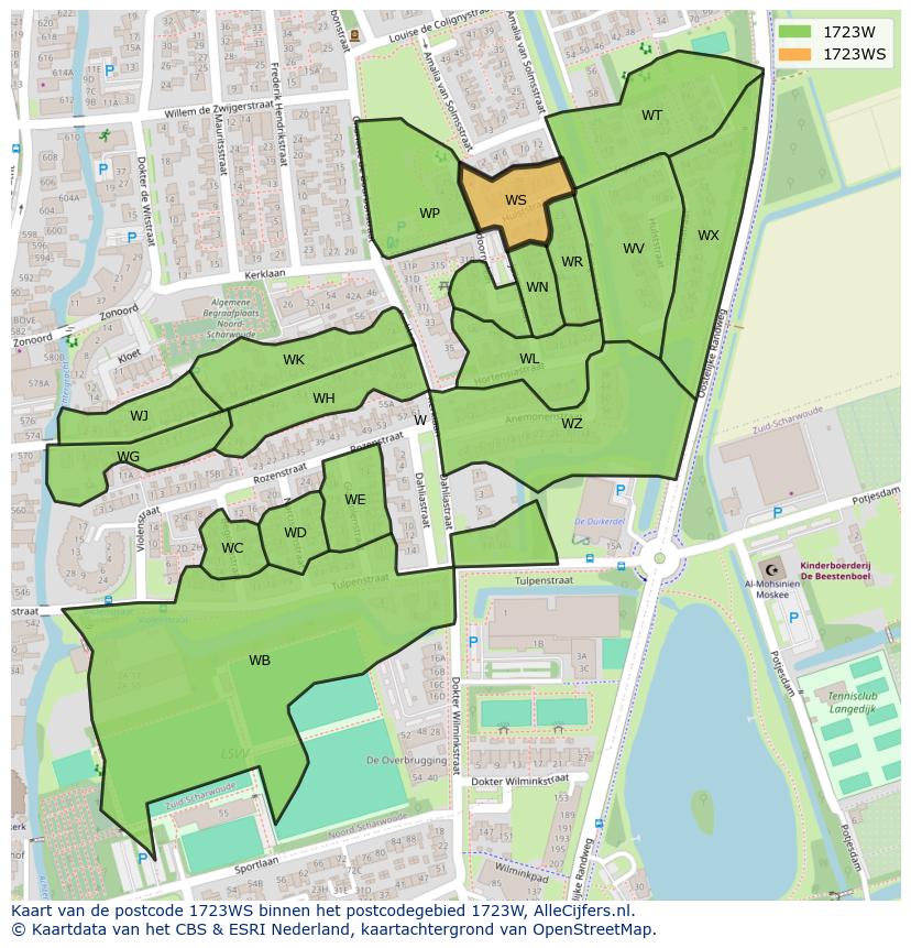 Afbeelding van het postcodegebied 1723 WS op de kaart.
