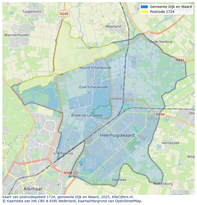 Afbeelding van het postcodegebied 1724 op de kaart.