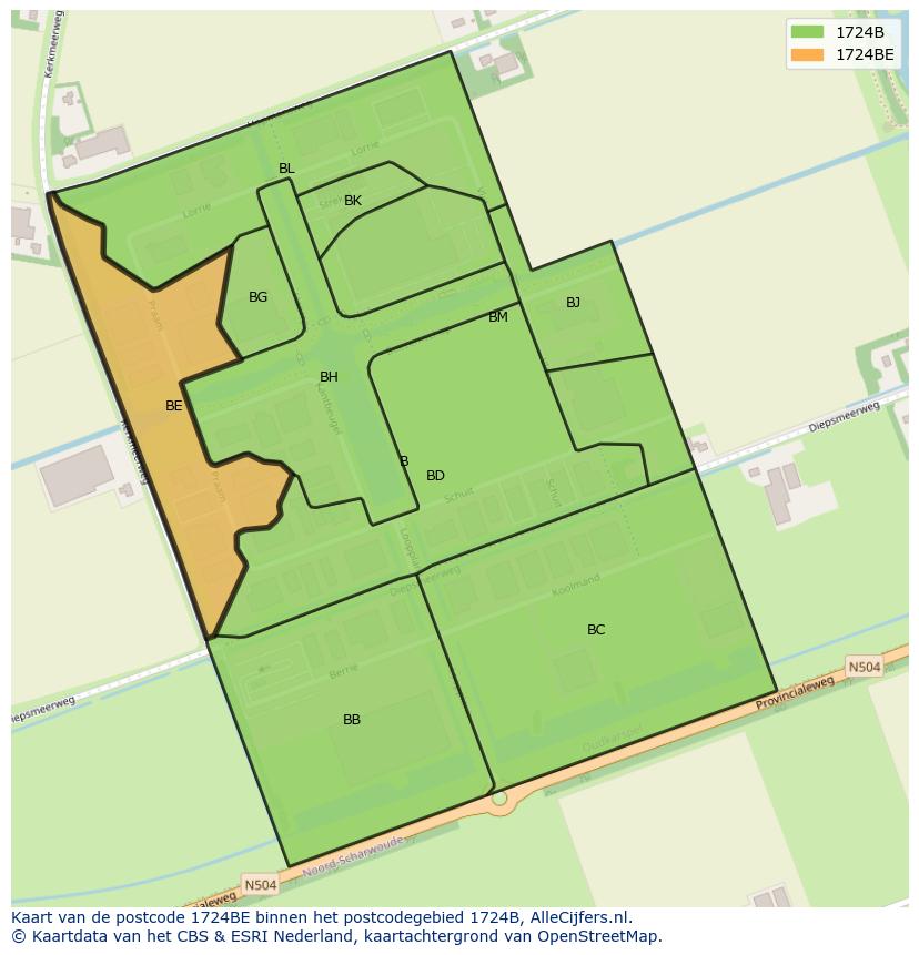 Afbeelding van het postcodegebied 1724 BE op de kaart.