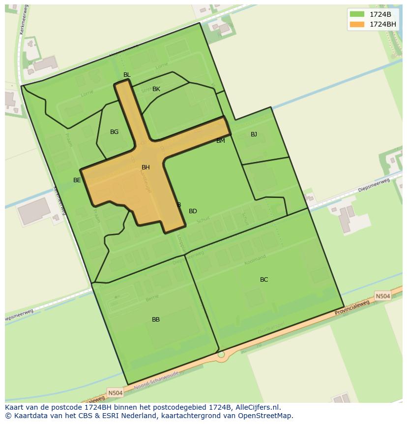 Afbeelding van het postcodegebied 1724 BH op de kaart.