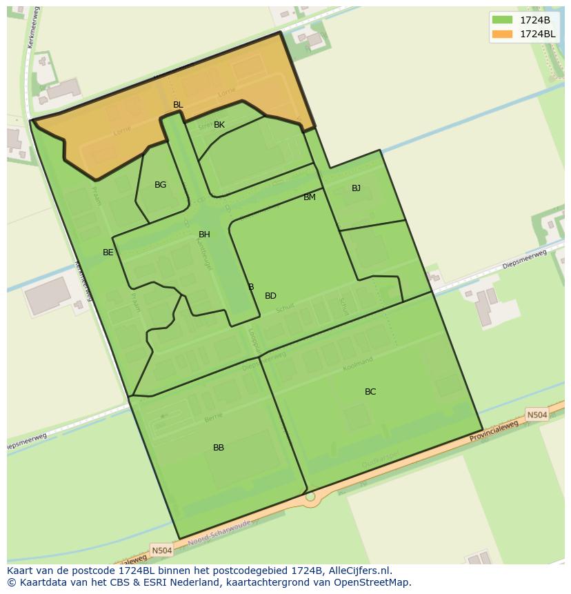 Afbeelding van het postcodegebied 1724 BL op de kaart.