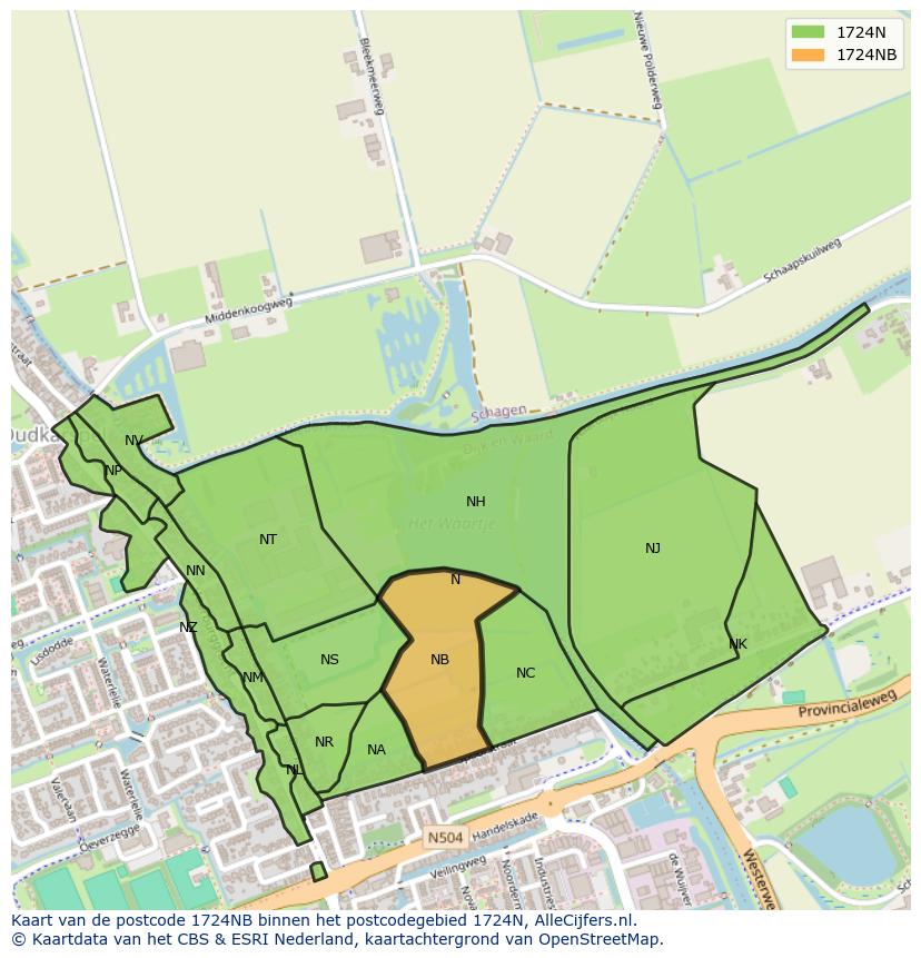 Afbeelding van het postcodegebied 1724 NB op de kaart.