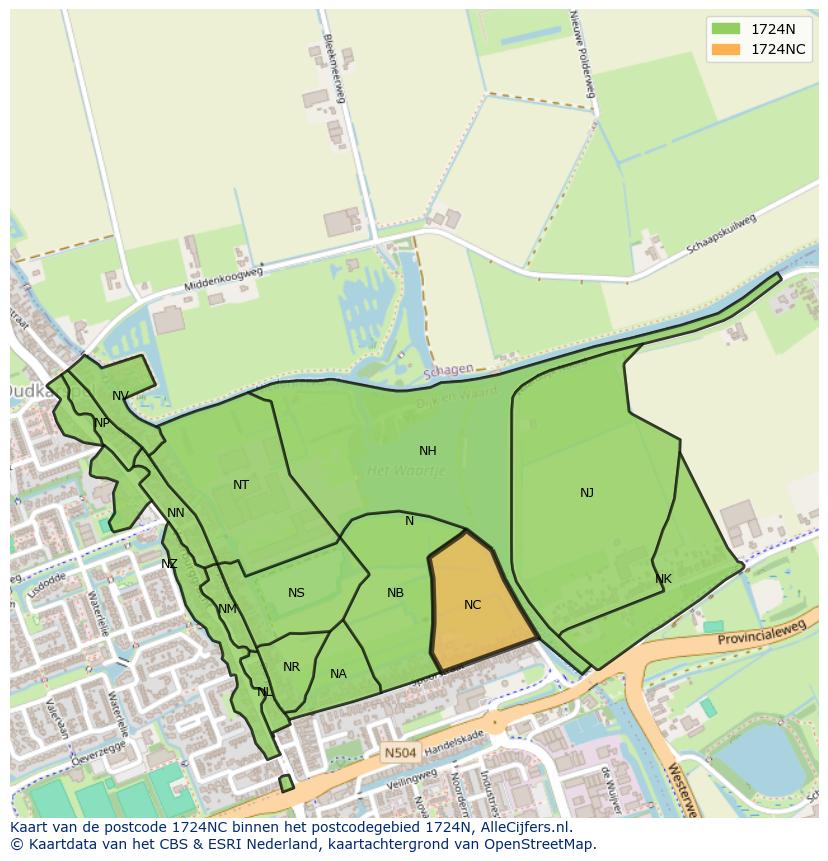 Afbeelding van het postcodegebied 1724 NC op de kaart.