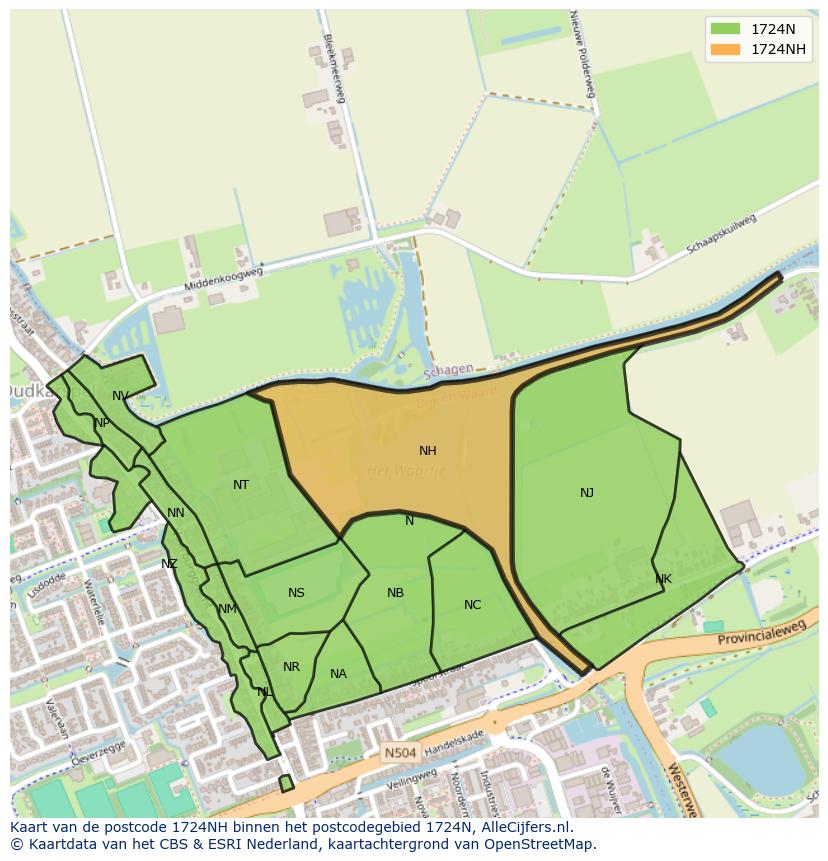 Afbeelding van het postcodegebied 1724 NH op de kaart.