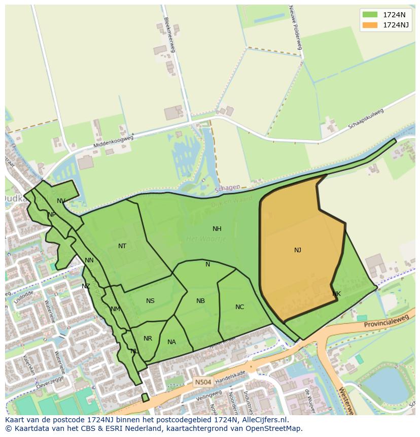 Afbeelding van het postcodegebied 1724 NJ op de kaart.