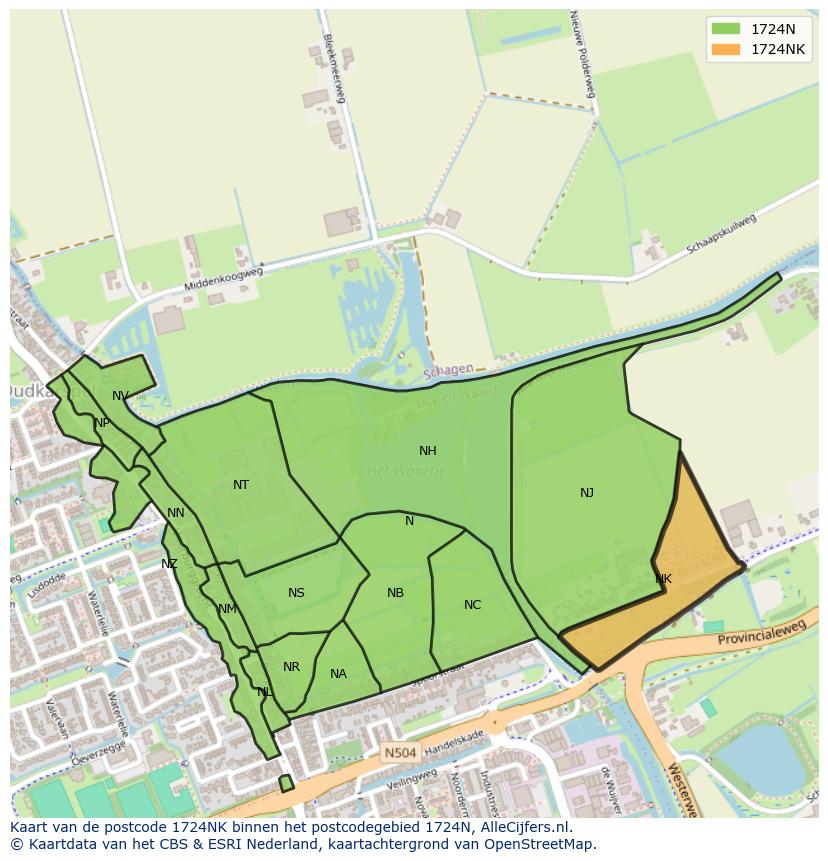 Afbeelding van het postcodegebied 1724 NK op de kaart.