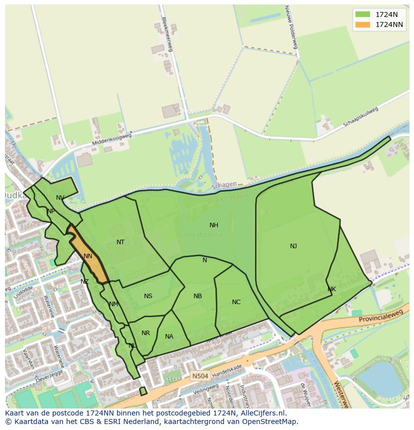 Afbeelding van het postcodegebied 1724 NN op de kaart.
