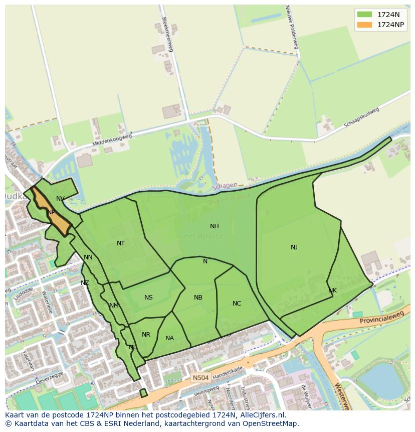 Afbeelding van het postcodegebied 1724 NP op de kaart.