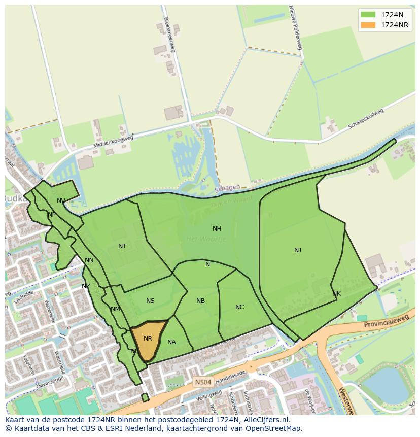 Afbeelding van het postcodegebied 1724 NR op de kaart.