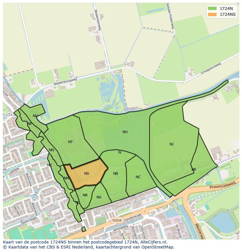 Afbeelding van het postcodegebied 1724 NS op de kaart.