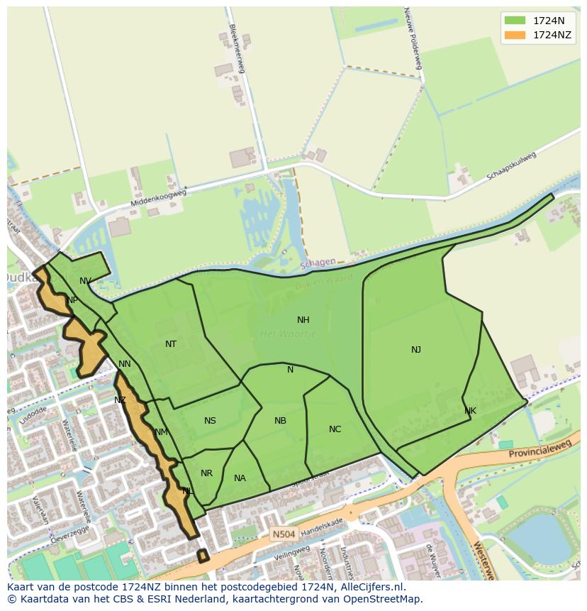Afbeelding van het postcodegebied 1724 NZ op de kaart.