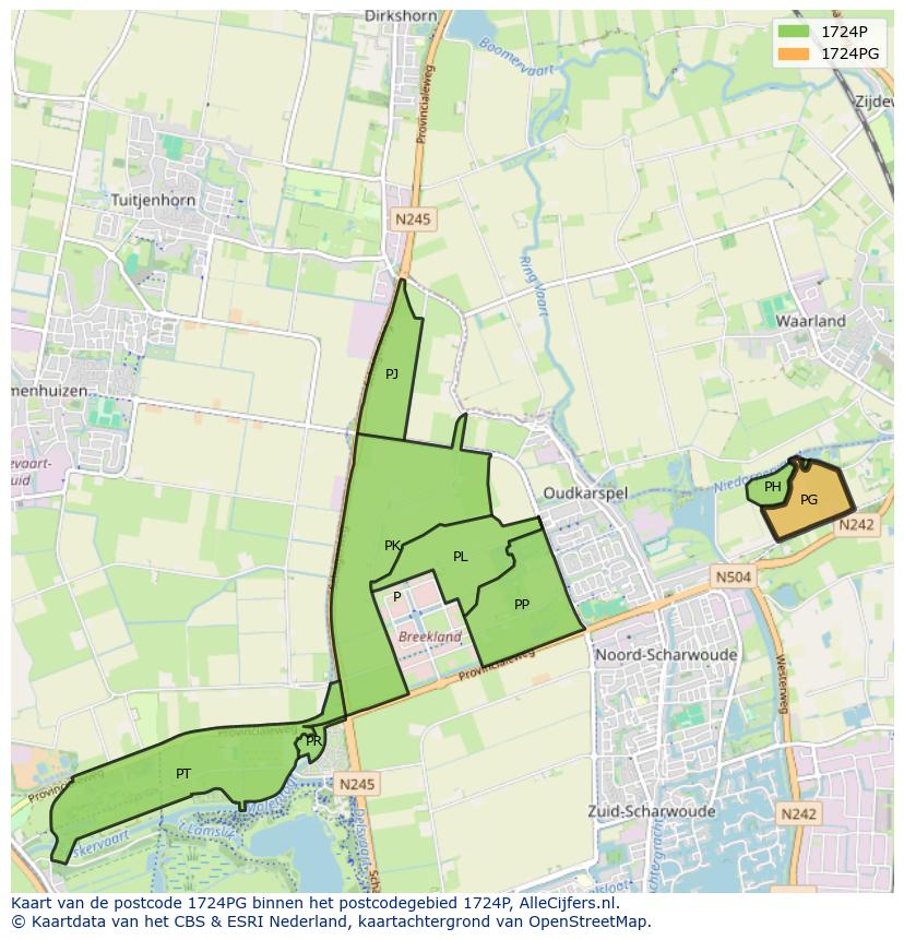 Afbeelding van het postcodegebied 1724 PG op de kaart.