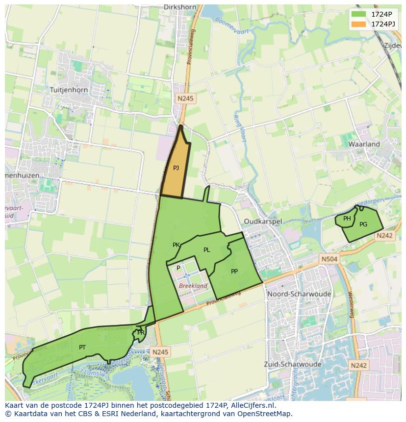 Afbeelding van het postcodegebied 1724 PJ op de kaart.