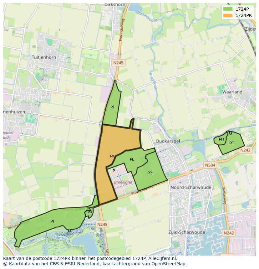 Afbeelding van het postcodegebied 1724 PK op de kaart.