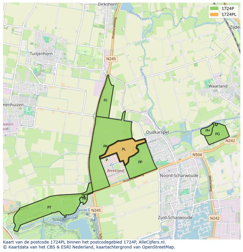 Afbeelding van het postcodegebied 1724 PL op de kaart.
