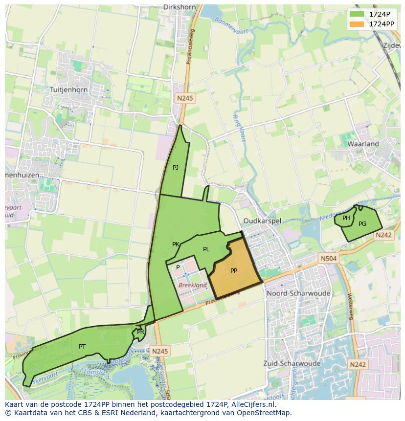 Afbeelding van het postcodegebied 1724 PP op de kaart.