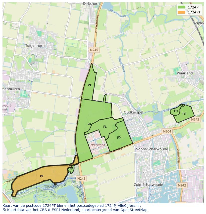 Afbeelding van het postcodegebied 1724 PT op de kaart.