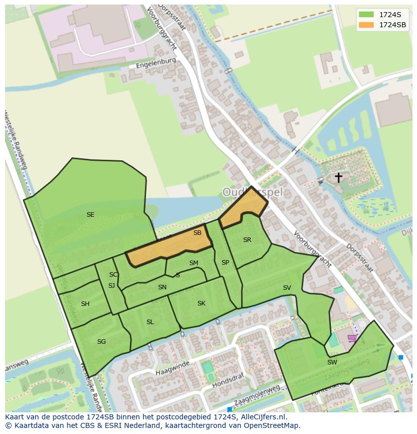 Afbeelding van het postcodegebied 1724 SB op de kaart.