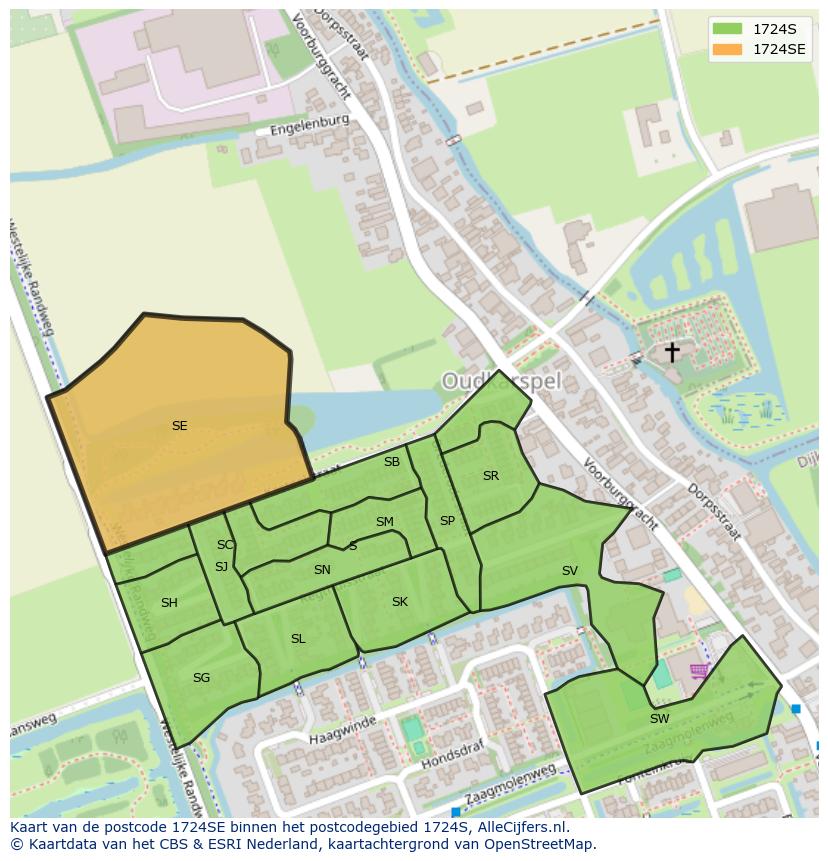 Afbeelding van het postcodegebied 1724 SE op de kaart.