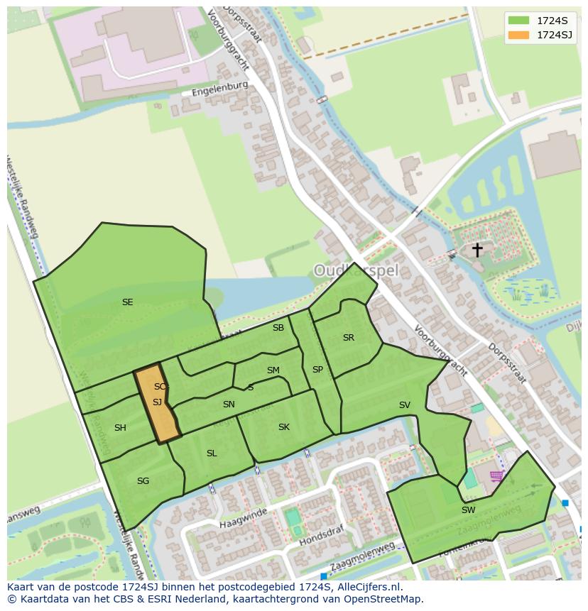 Afbeelding van het postcodegebied 1724 SJ op de kaart.