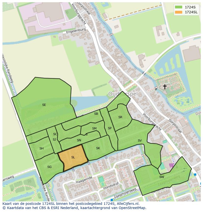 Afbeelding van het postcodegebied 1724 SL op de kaart.