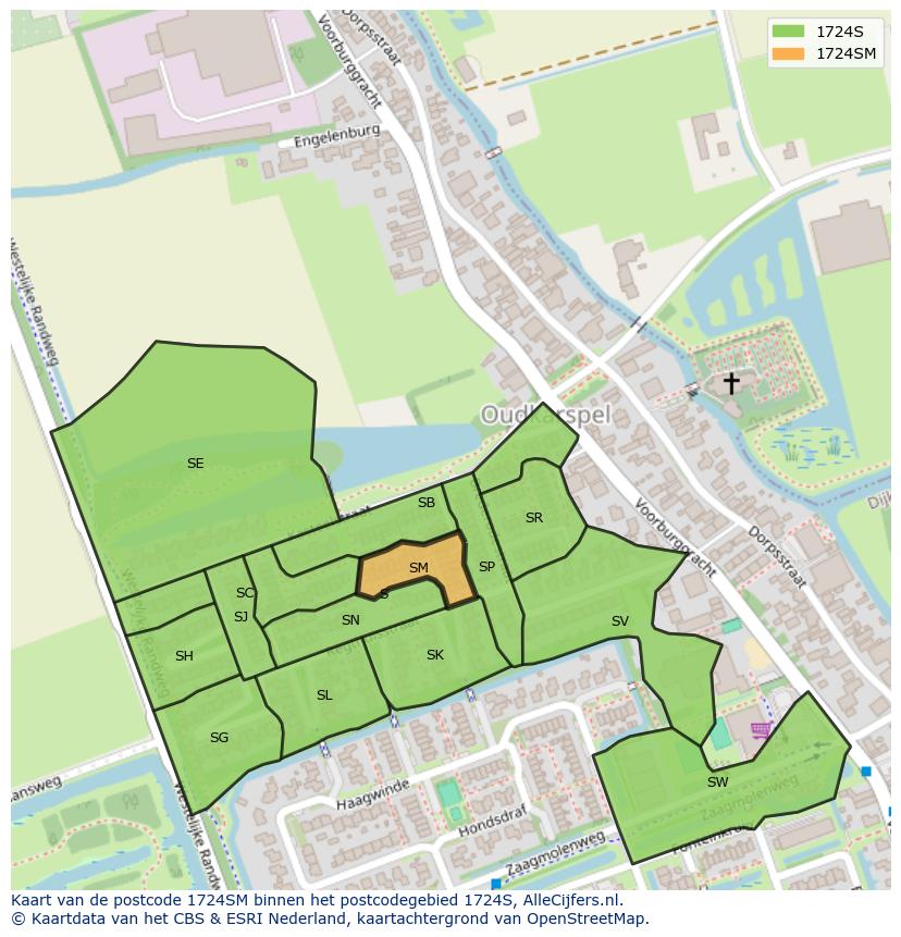 Afbeelding van het postcodegebied 1724 SM op de kaart.