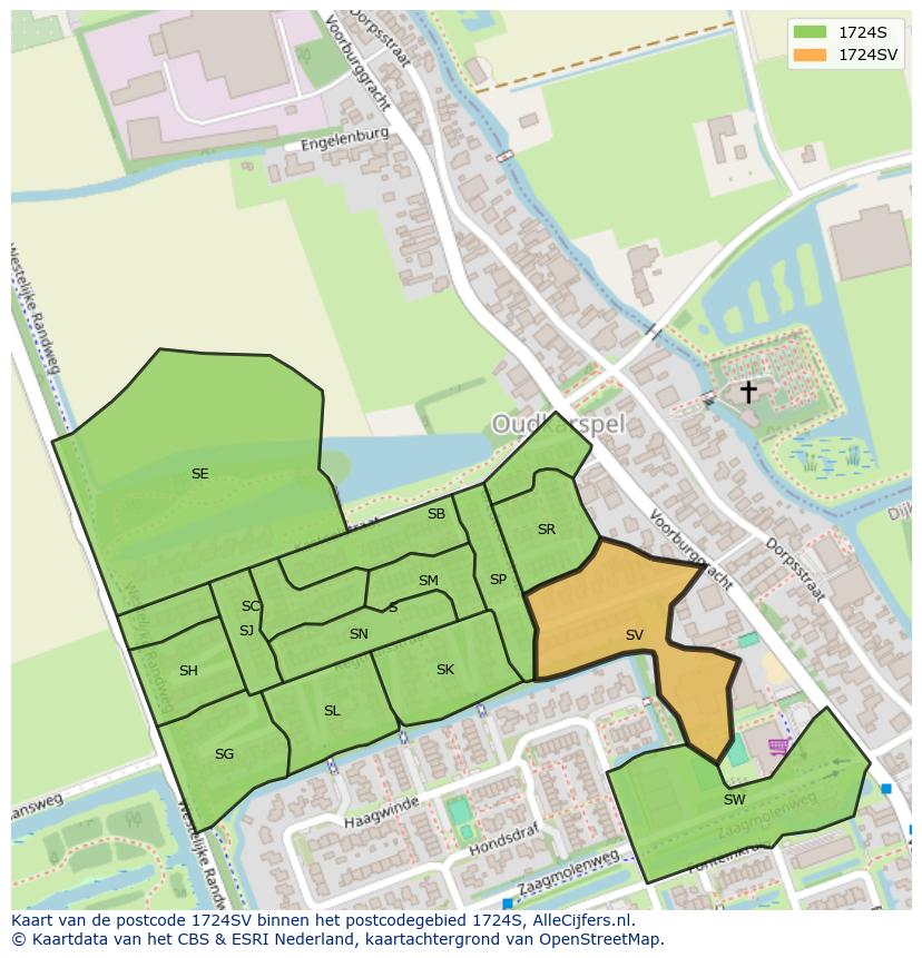Afbeelding van het postcodegebied 1724 SV op de kaart.