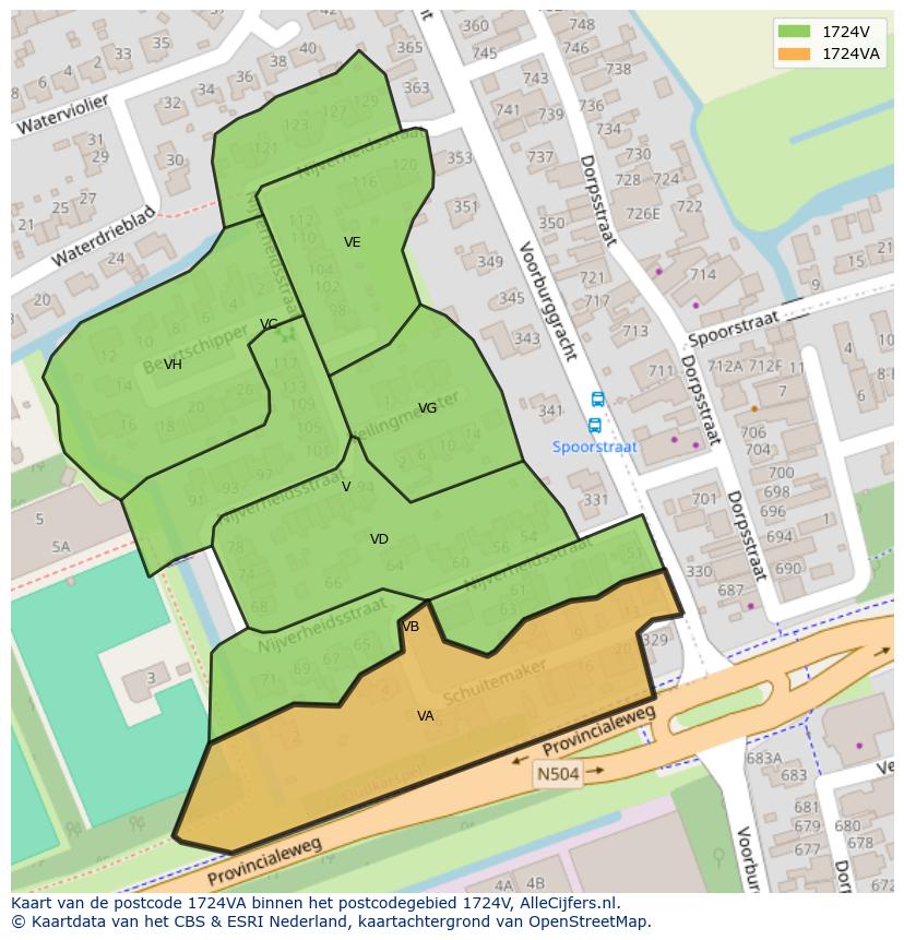 Afbeelding van het postcodegebied 1724 VA op de kaart.