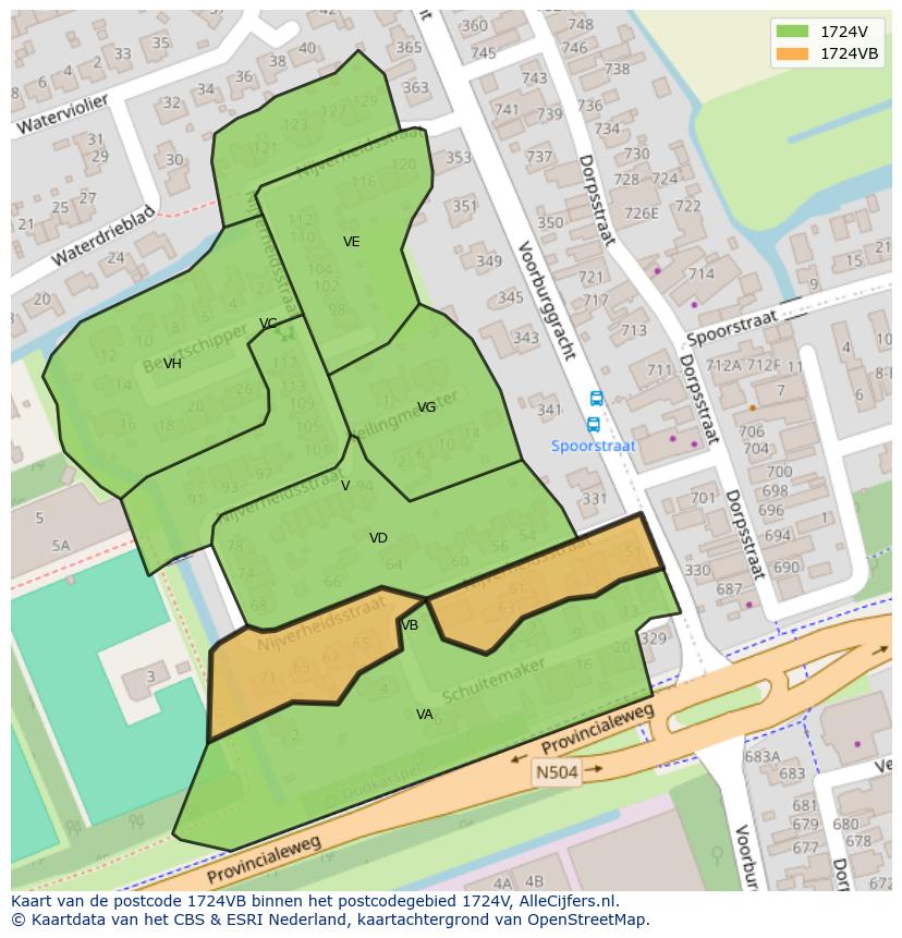 Afbeelding van het postcodegebied 1724 VB op de kaart.