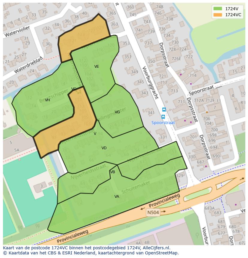 Afbeelding van het postcodegebied 1724 VC op de kaart.