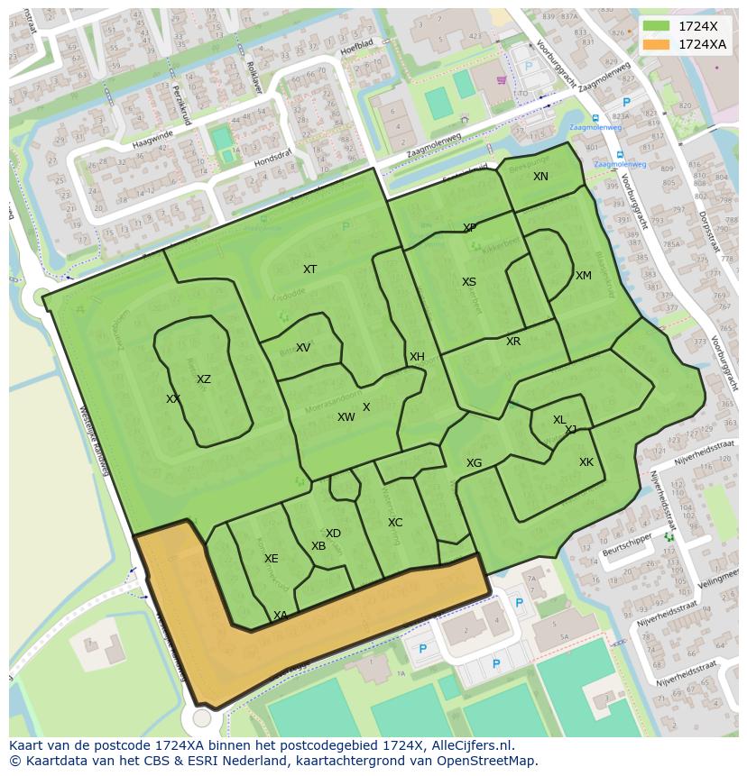 Afbeelding van het postcodegebied 1724 XA op de kaart.