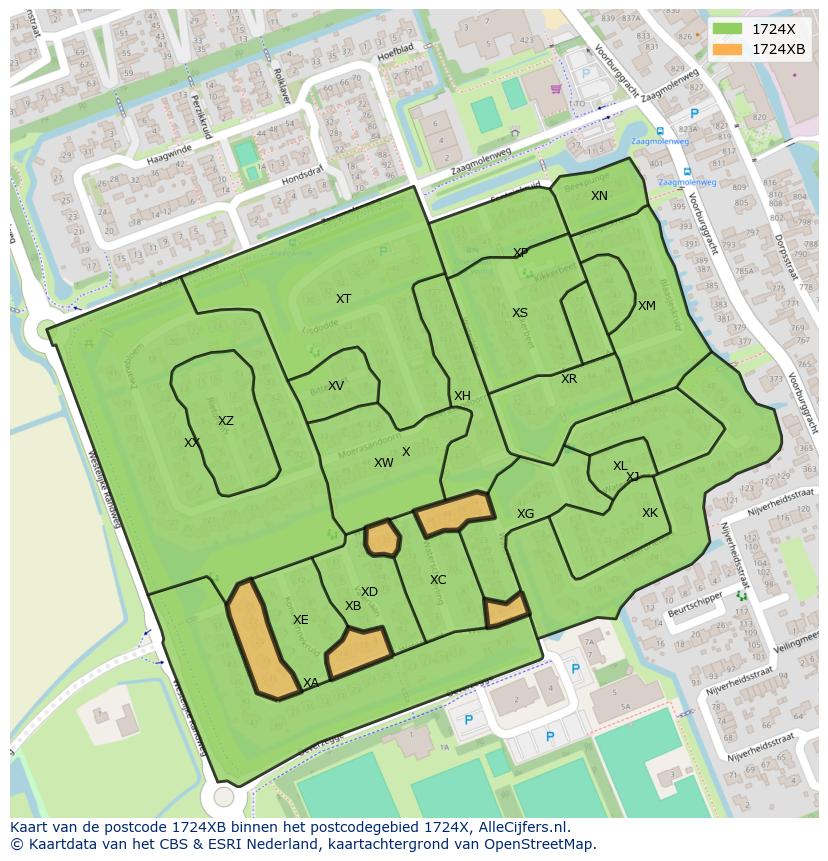 Afbeelding van het postcodegebied 1724 XB op de kaart.