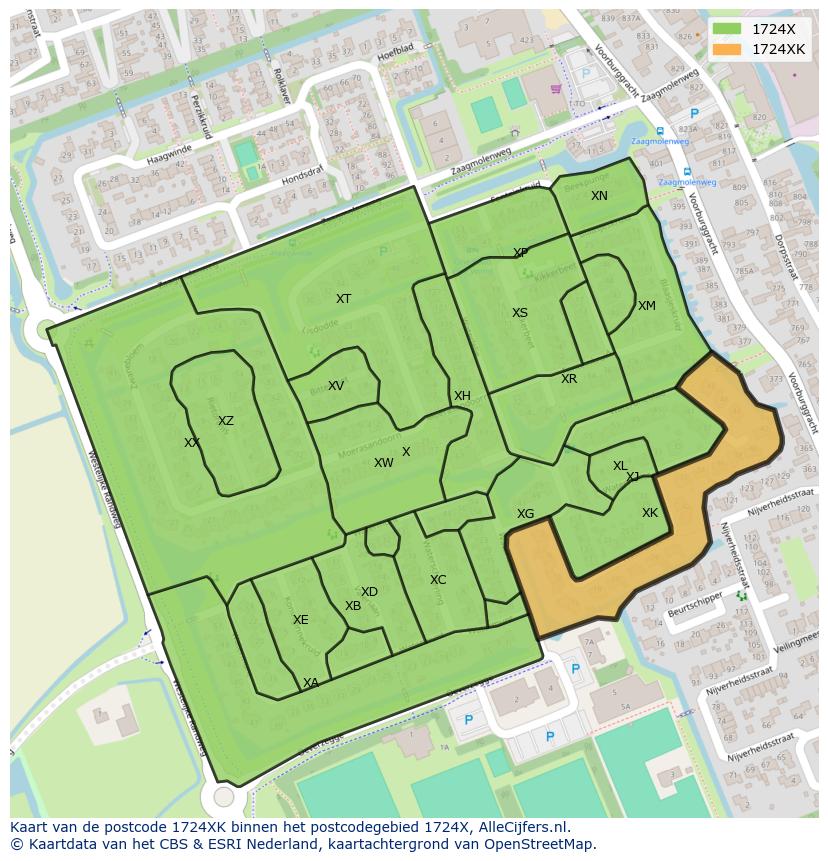Afbeelding van het postcodegebied 1724 XK op de kaart.
