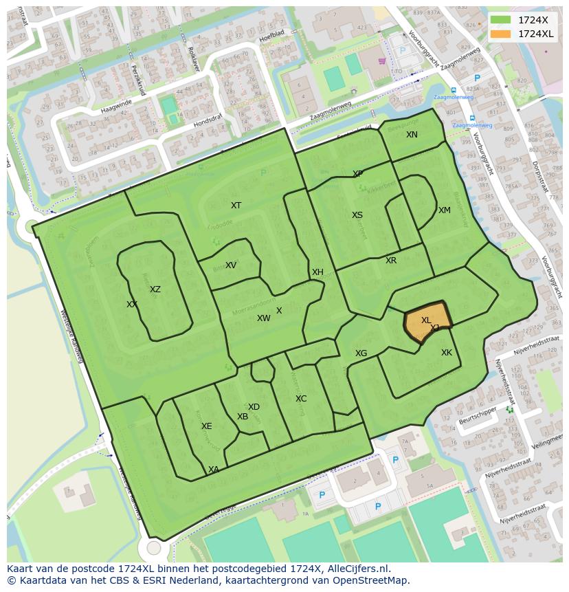 Afbeelding van het postcodegebied 1724 XL op de kaart.