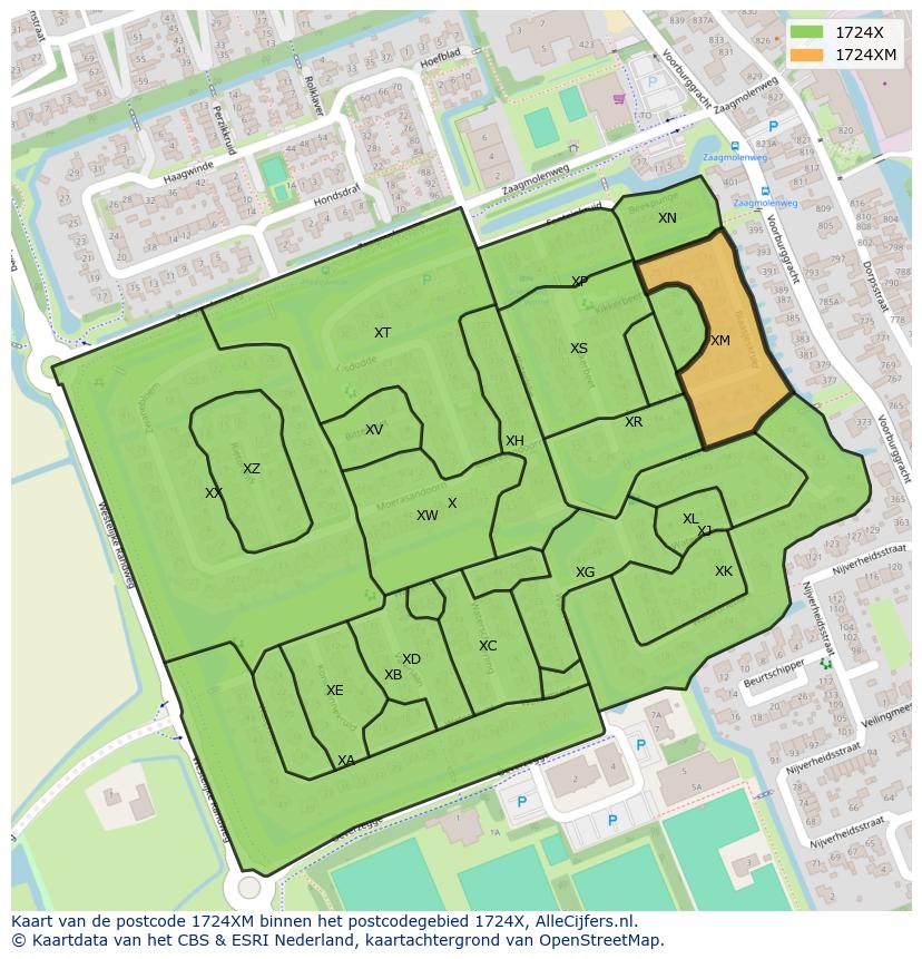 Afbeelding van het postcodegebied 1724 XM op de kaart.
