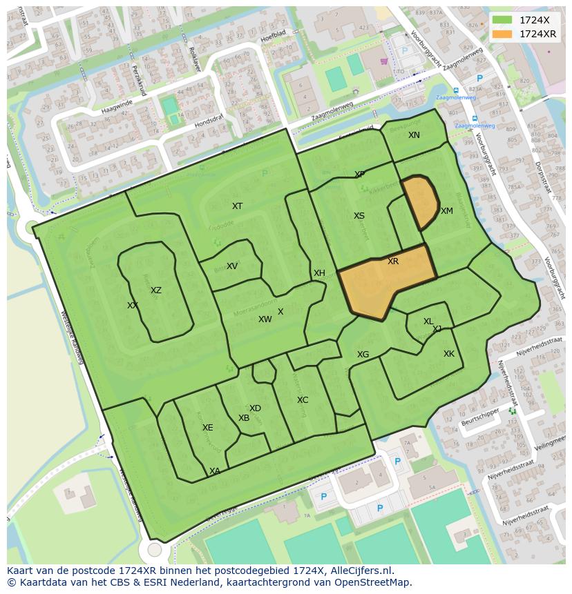 Afbeelding van het postcodegebied 1724 XR op de kaart.