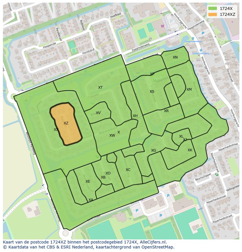 Afbeelding van het postcodegebied 1724 XZ op de kaart.