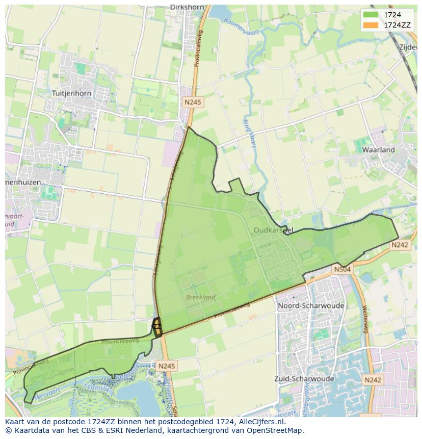 Afbeelding van het postcodegebied 1724 ZZ op de kaart.
