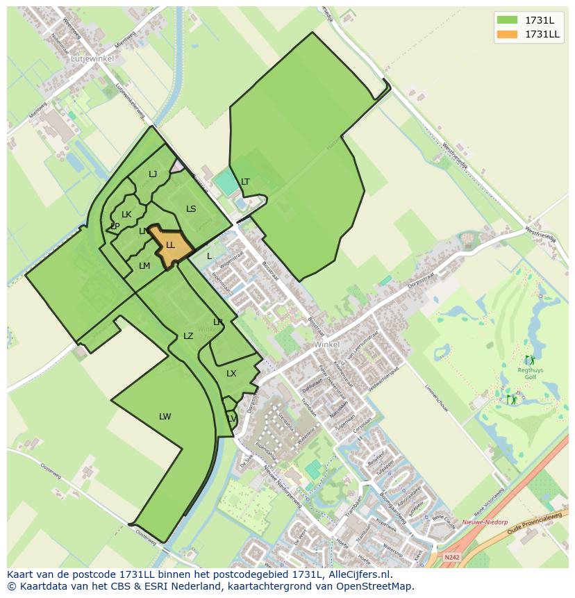Afbeelding van het postcodegebied 1731 LL op de kaart.