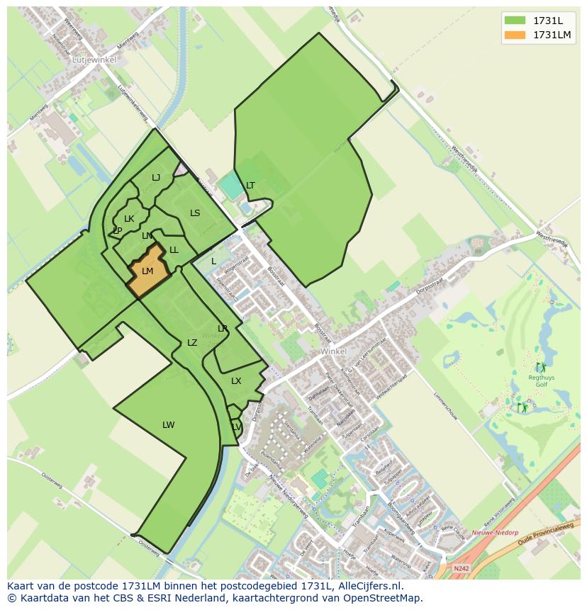 Afbeelding van het postcodegebied 1731 LM op de kaart.