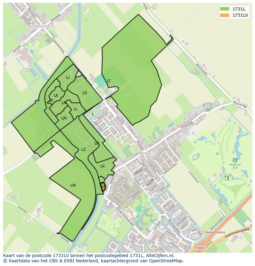 Afbeelding van het postcodegebied 1731 LV op de kaart.