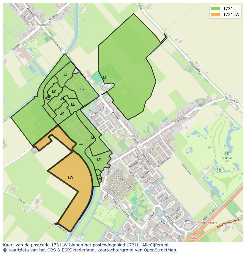 Afbeelding van het postcodegebied 1731 LW op de kaart.
