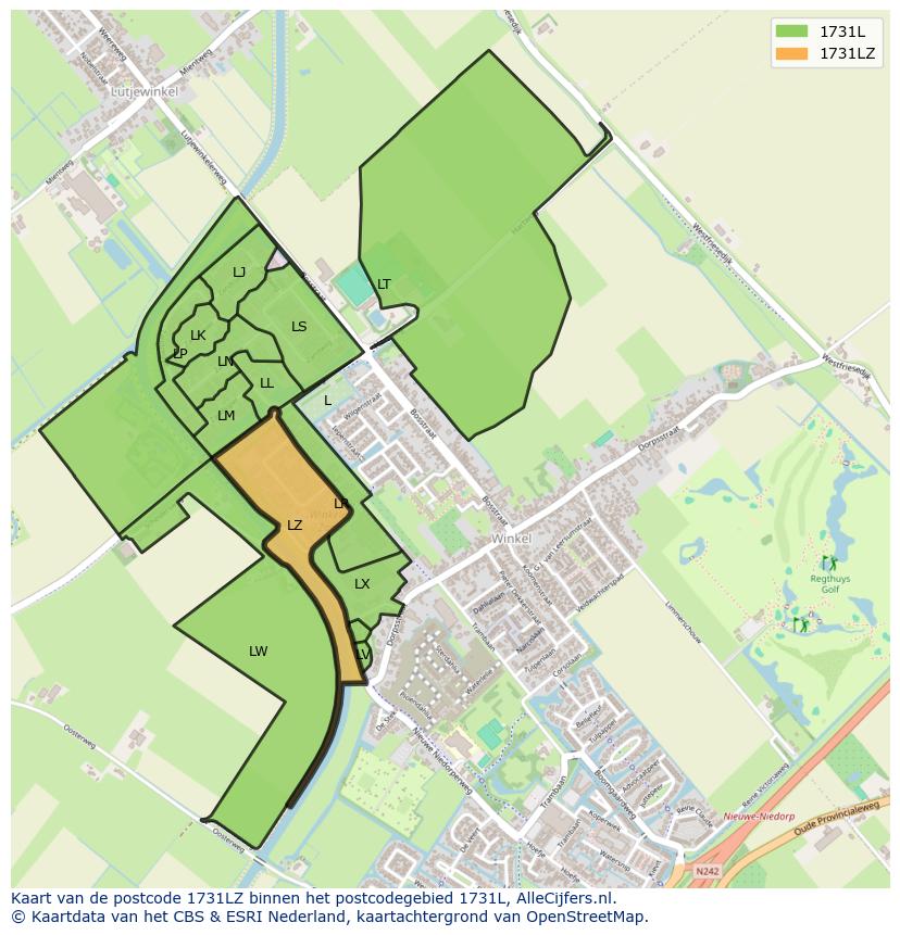 Afbeelding van het postcodegebied 1731 LZ op de kaart.