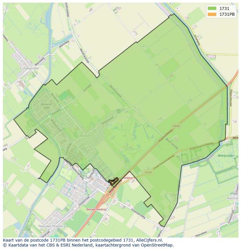 Afbeelding van het postcodegebied 1731 PB op de kaart.