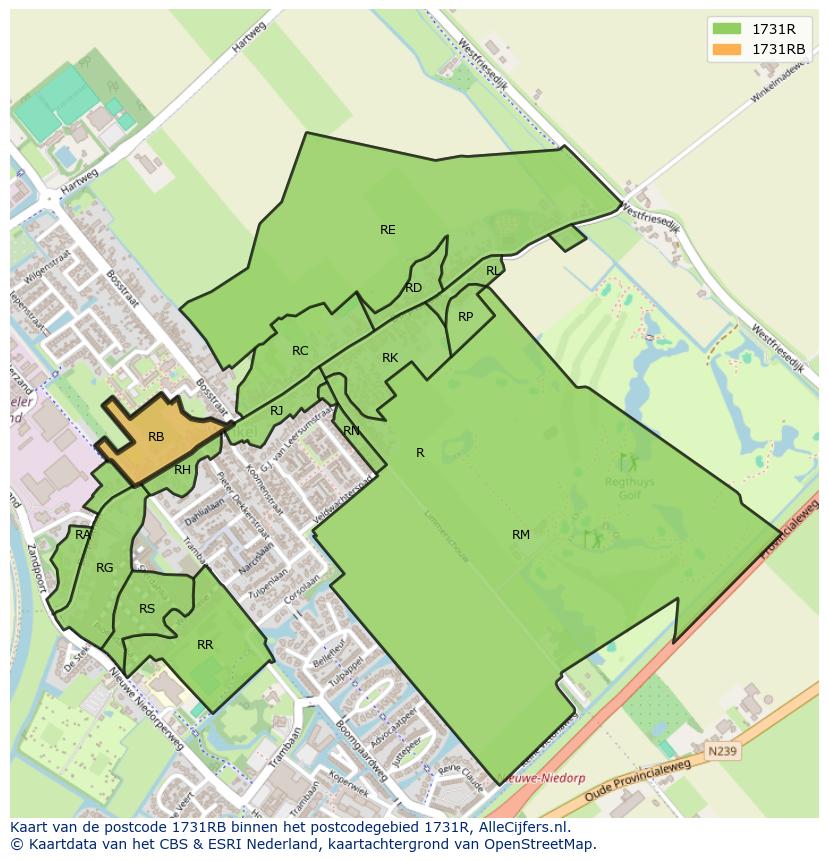 Afbeelding van het postcodegebied 1731 RB op de kaart.