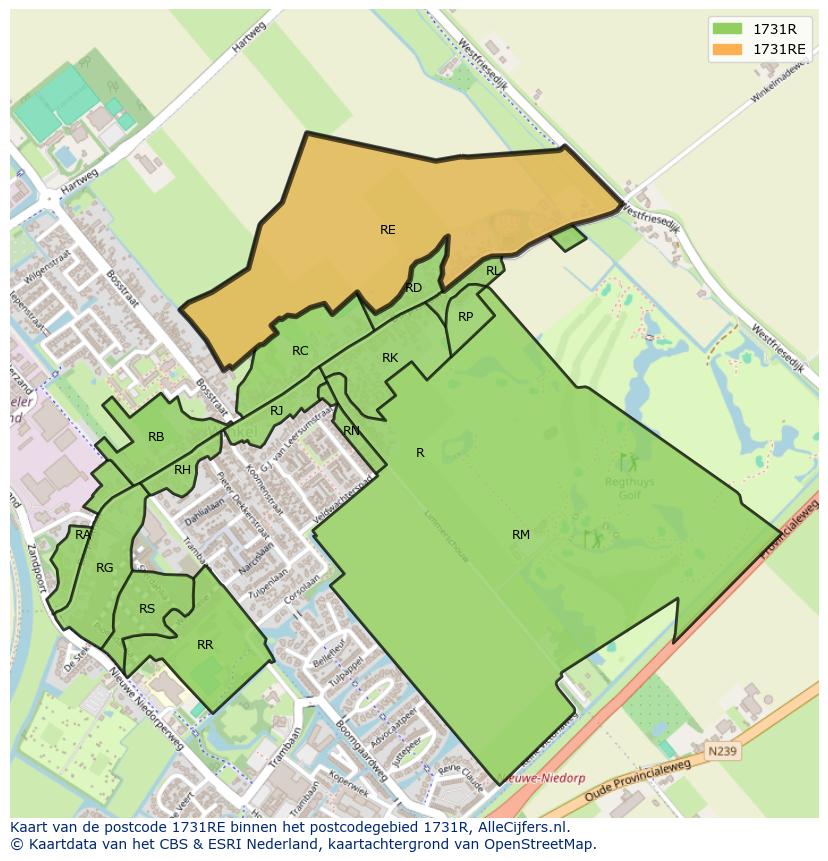 Afbeelding van het postcodegebied 1731 RE op de kaart.