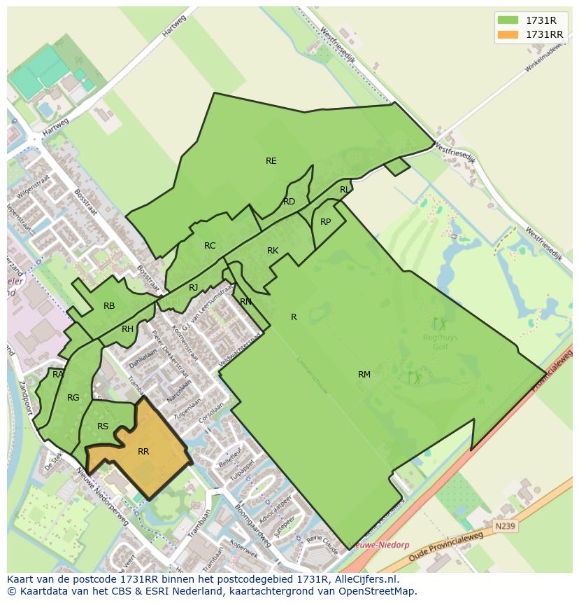 Afbeelding van het postcodegebied 1731 RR op de kaart.