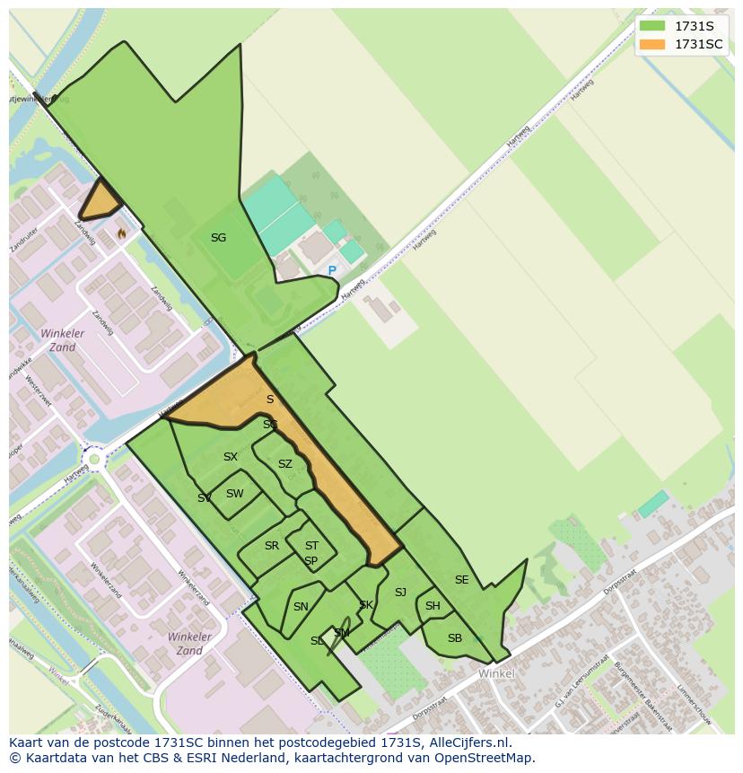 Afbeelding van het postcodegebied 1731 SC op de kaart.