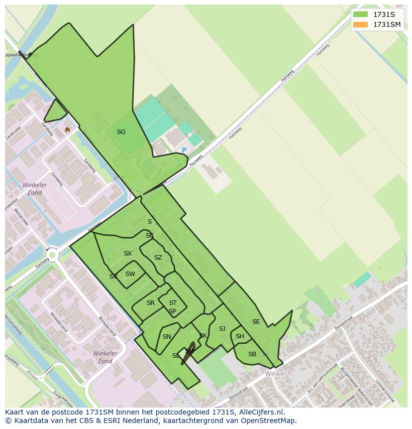 Afbeelding van het postcodegebied 1731 SM op de kaart.